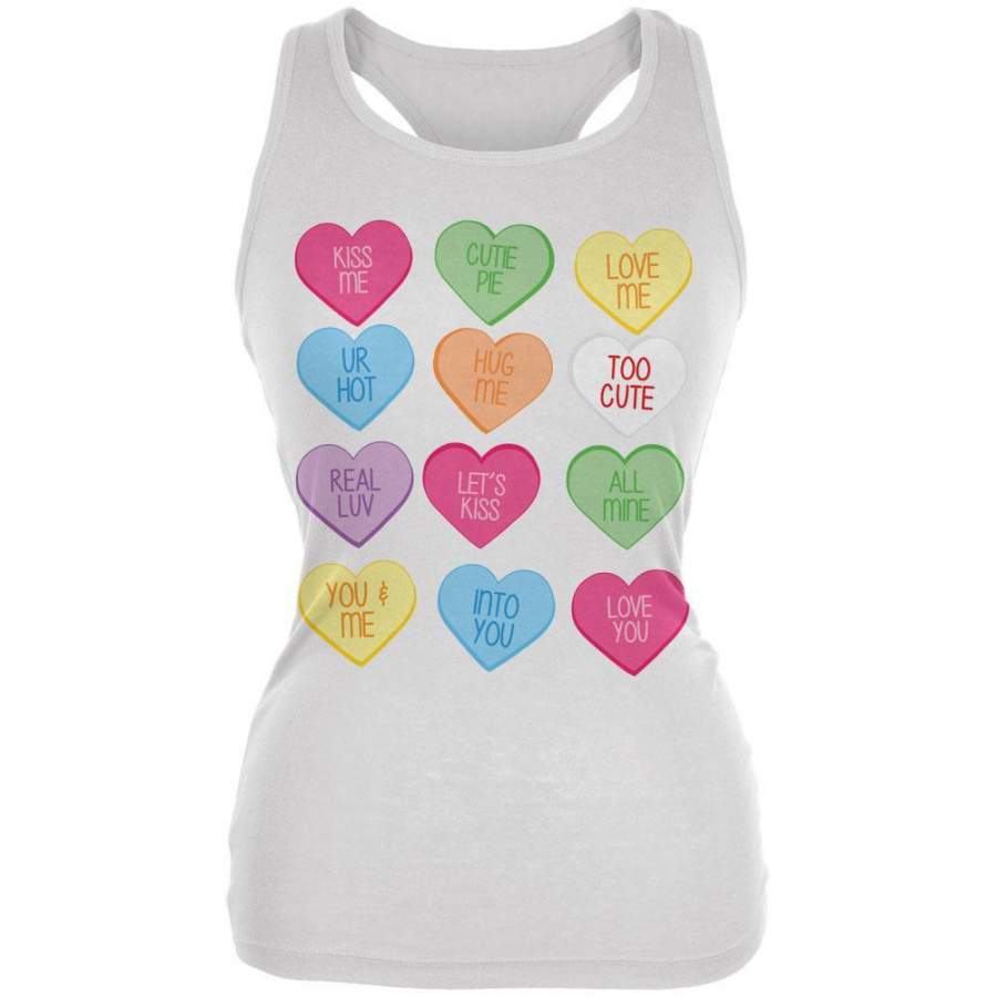 Valentine’s Day Candy Hearts White Juniors Soft Tank Top