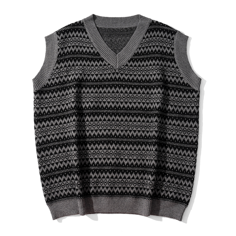 Sweater Vest Men Clothing Autumn Winter New V-neck Knitted Print Top Casual Oversize Baggy Male Sleeveless Pullover Unisex alx