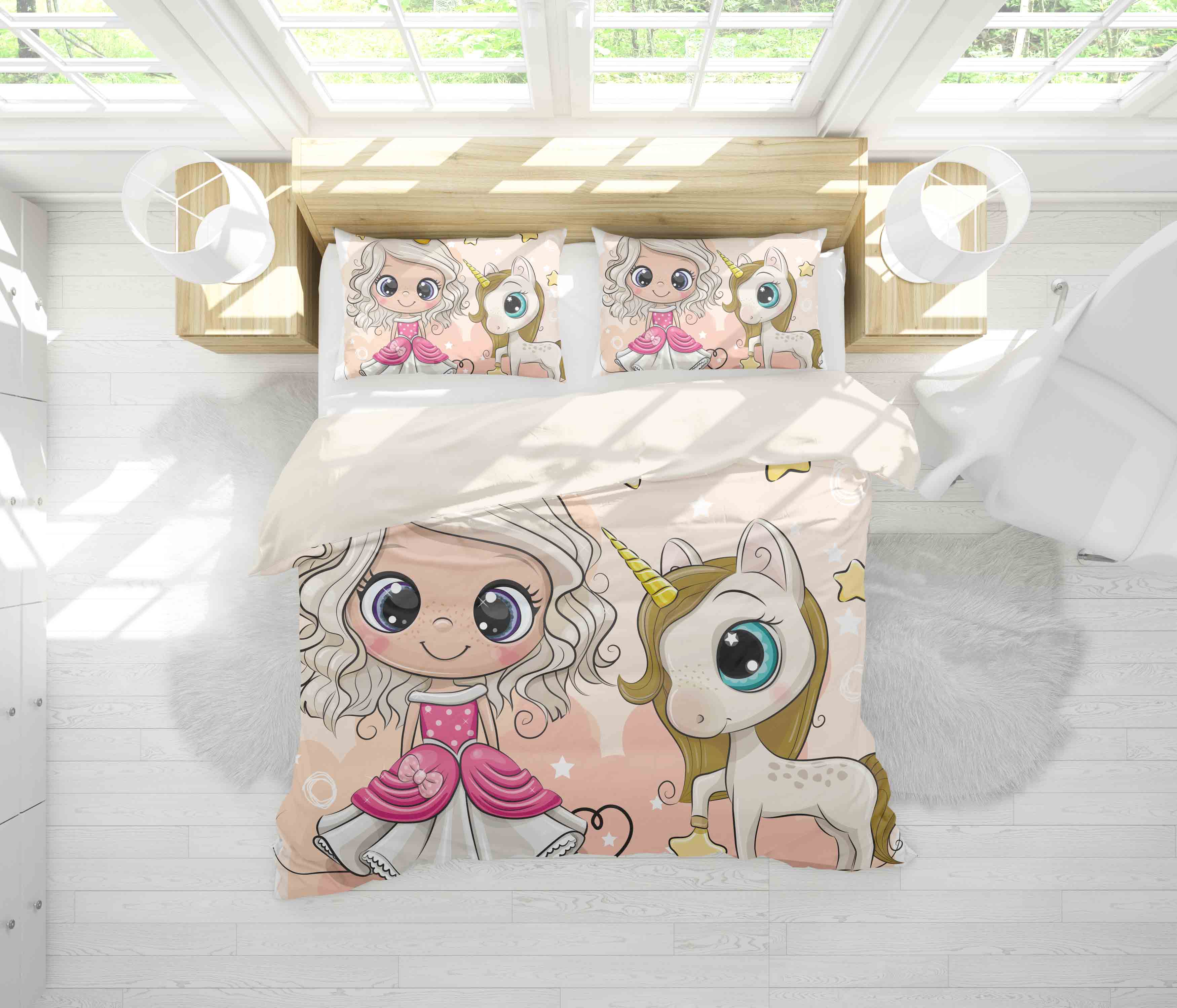 3D Cartoon Girl Unicorn Quilt Cover Set Bedding Set Pillowcases 115