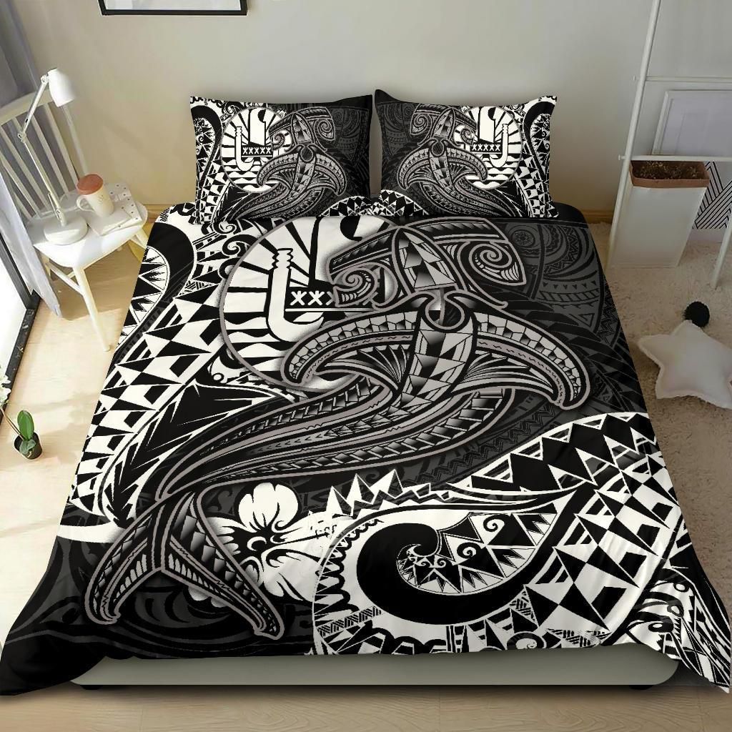 Alohawaii Bedding Set – Cover And Pillow Cases Tahiti – White Shark Polynesian Tattoo – Bn18