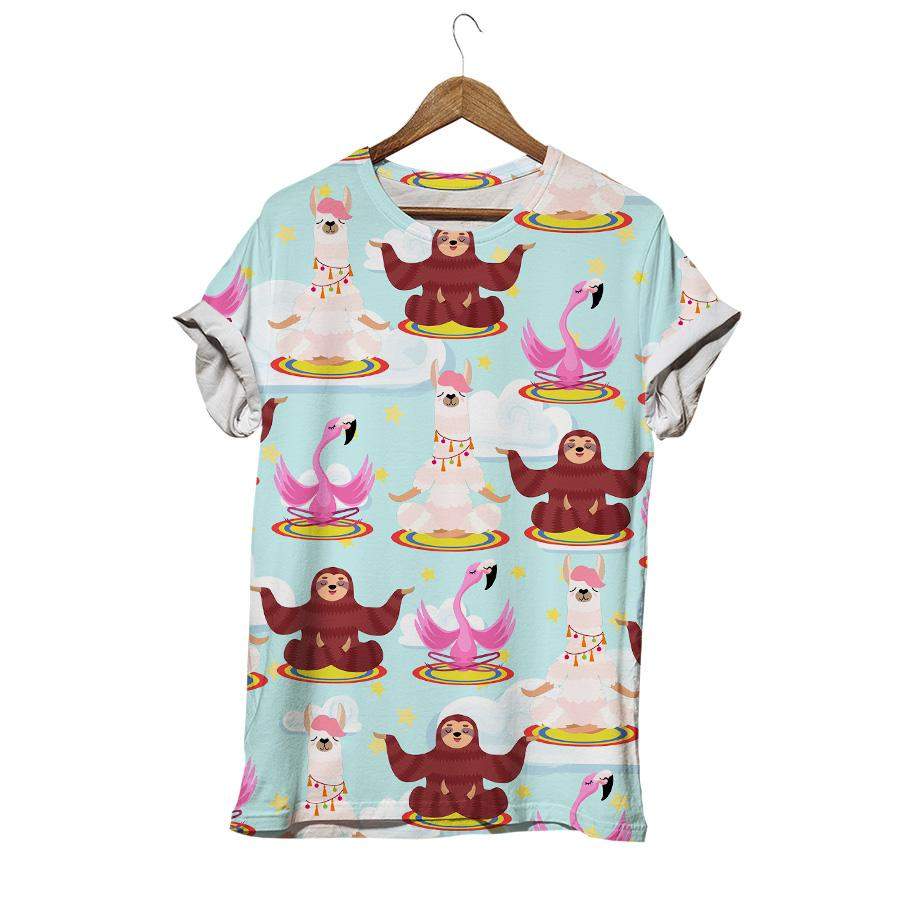 Set Of Editating Animals Sloth llama And Flamingo T-shirt