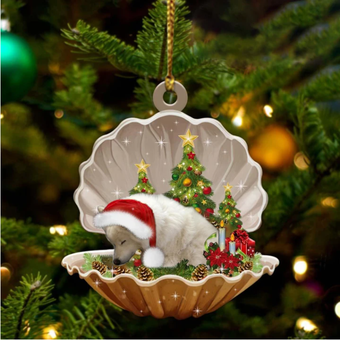 American Eskimo2-Sleeping Pearl In Christmas Two Sided Ornament