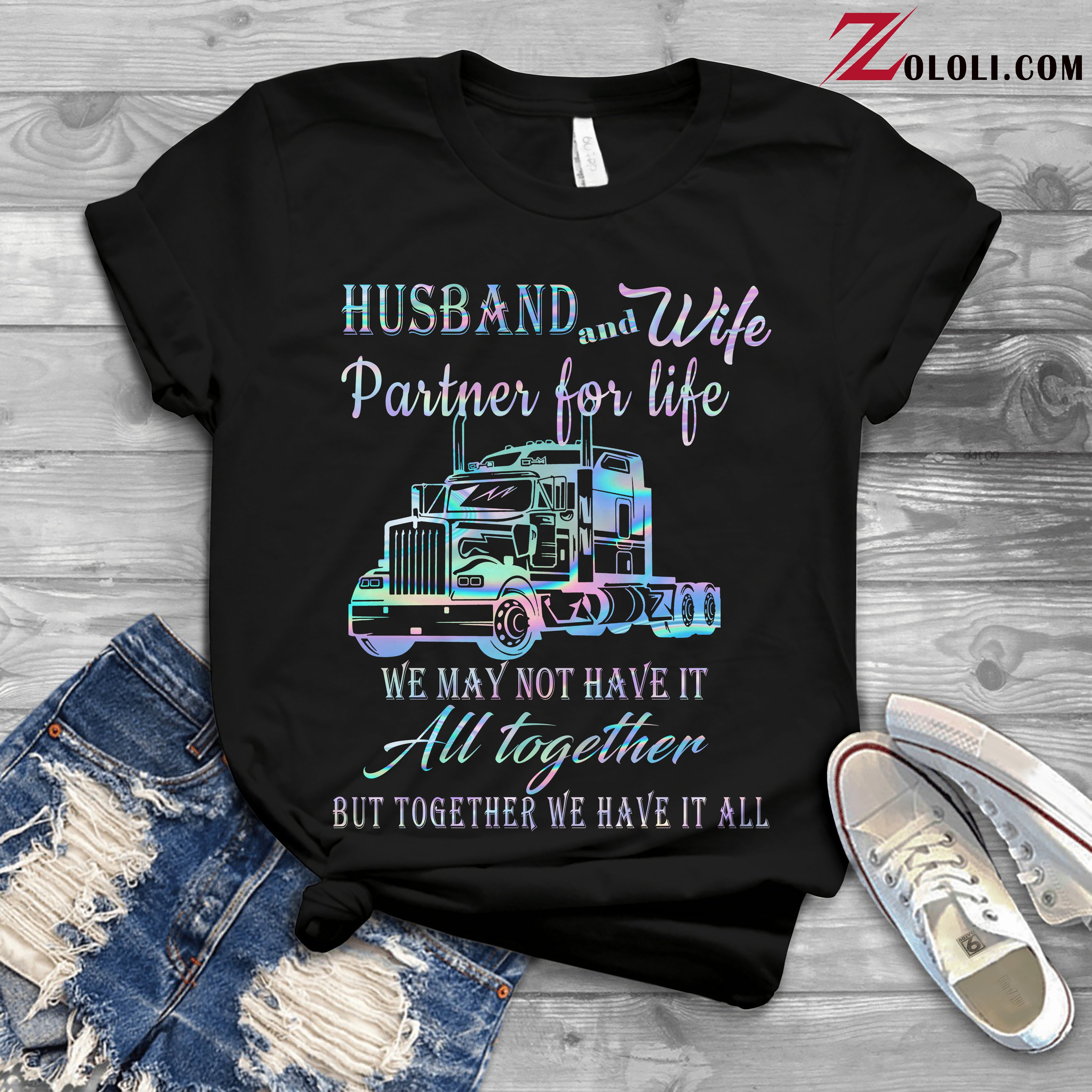 Trucker Husband and Wife partner for life T-shirt