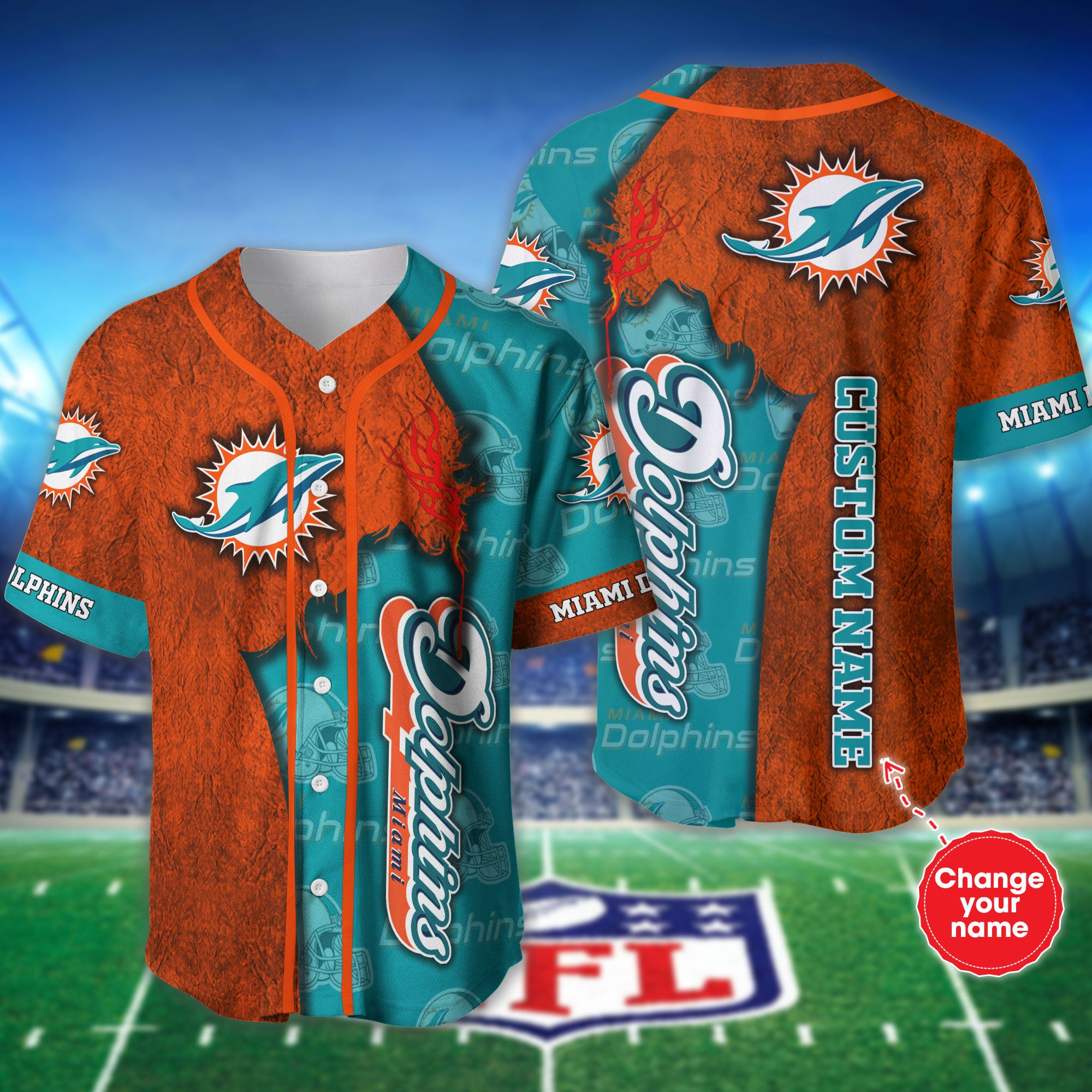 Miami Dolphins Baseball Jersey Shirt Custom Name