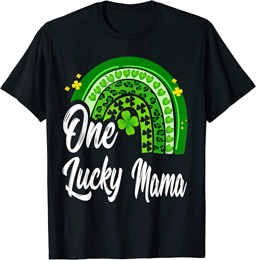 St Patrick’s Day One Lucky Mama Leopard Rainbow T-Shirt