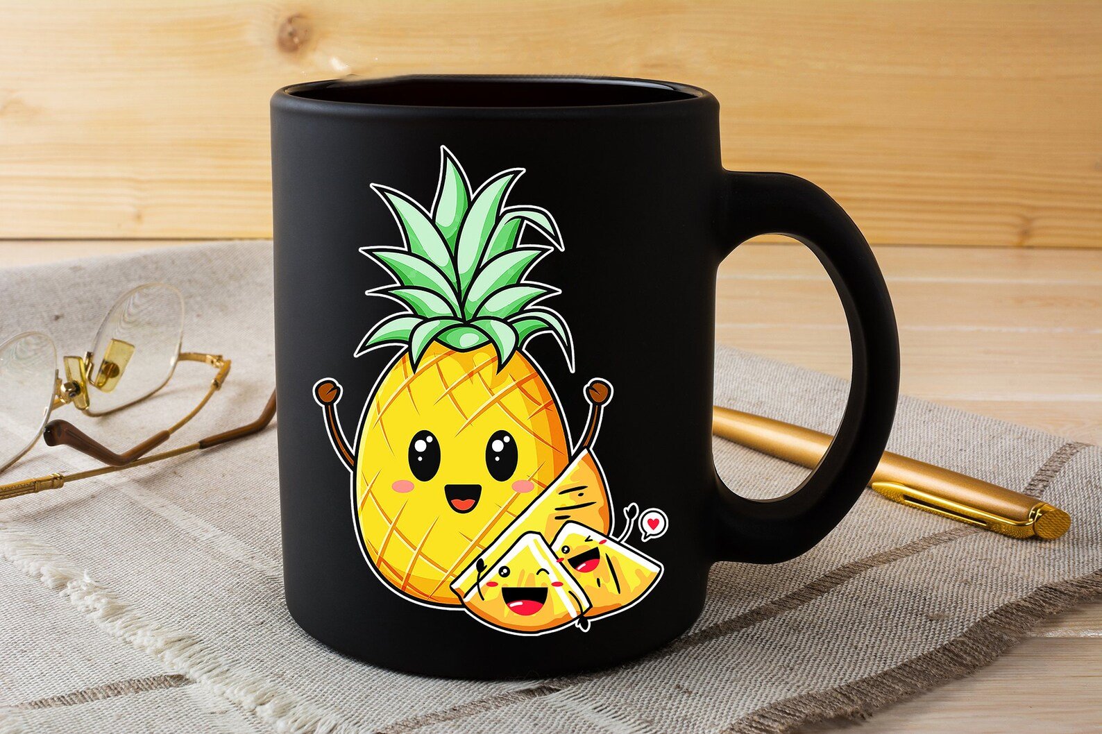 The Cute Pineapple – Kawaii Pastel Ceramic / Coth Trash Gift – Adorable Pastel Kittens Anime Mug Black Ceramic 11-15Oz Coffee Tea Cup