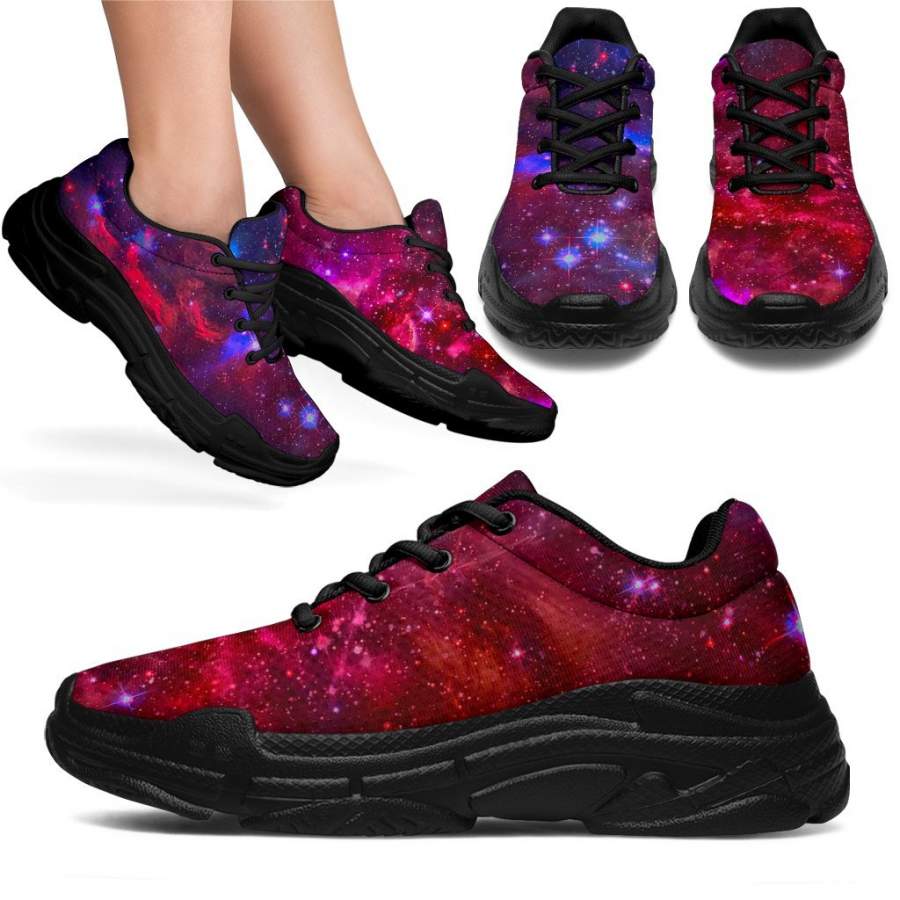 Red Purple Nebula Galaxy Space Print Chunky Sneakers
