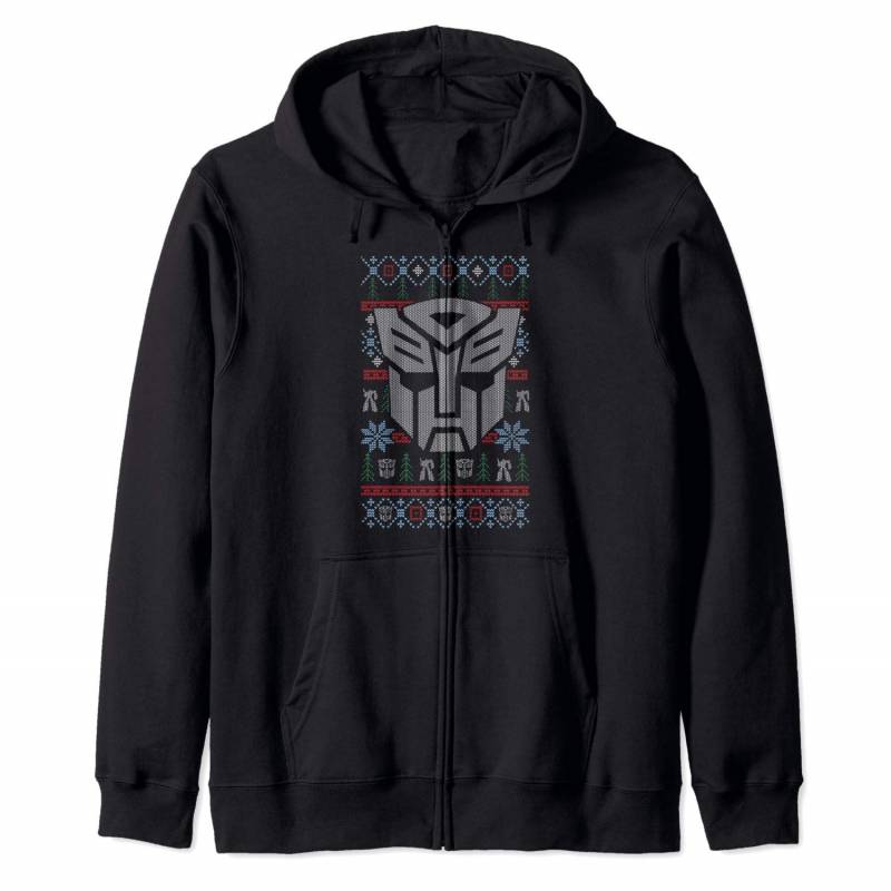 Transformers Christmas Autobots Ugly Sweater Style Zip Hoodie