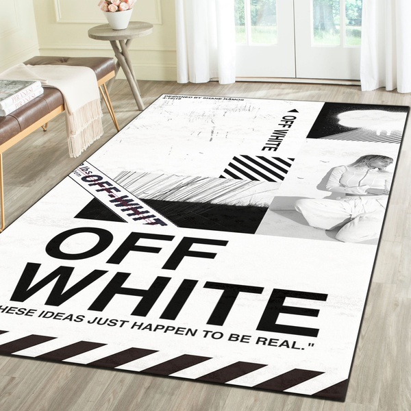 Off-White Logo Rug, Luxury Hypebeast Living Room Bedroom Carpet, Fashion Brand Floor Decor