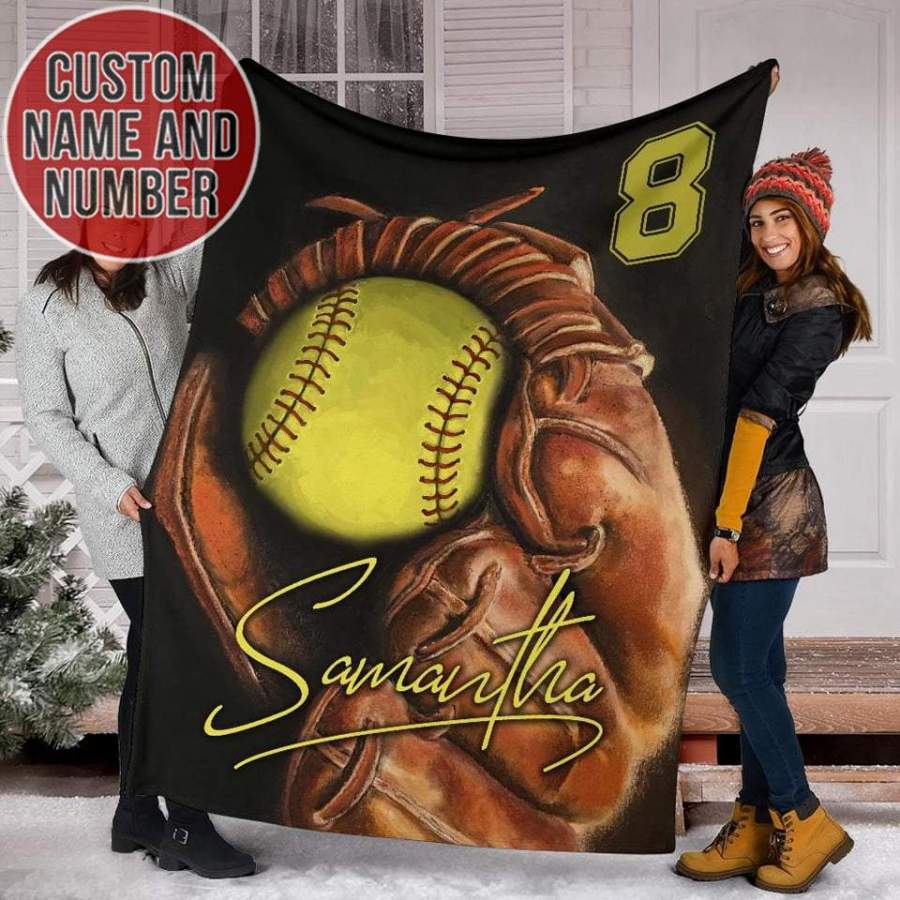 Amazing Softball Glove Hold Ball Customized Blanket With Name