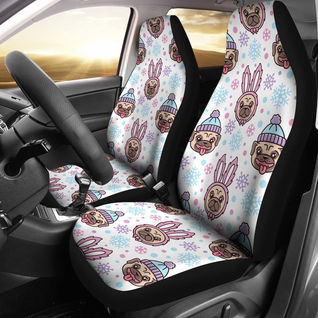 Cute Pug Hat Rabbit Costume Pattern  Universal Fit Car Seat Covers