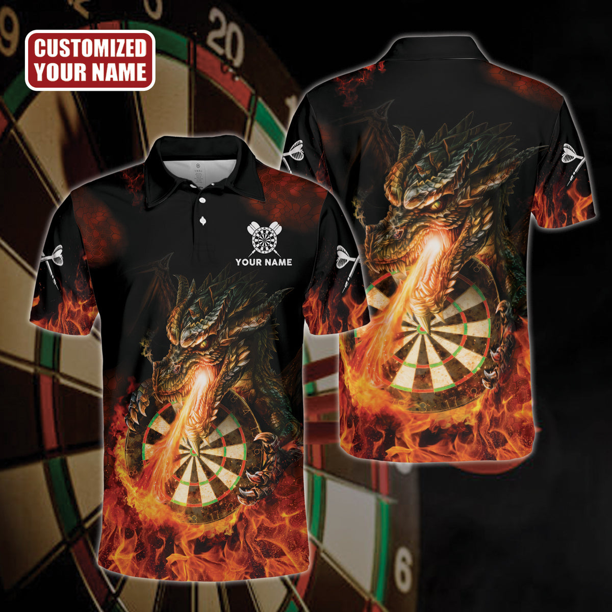 Personalized Name Dragon Fire Darts All Over Printed Unisex Shirt, Uniform For Dart Team, Dart Player