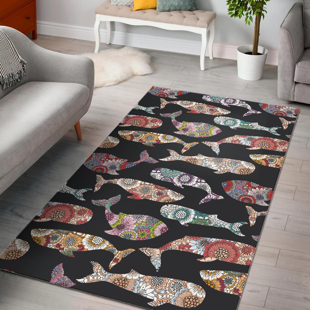 Whale Flower Tribal Pattern Area Rug