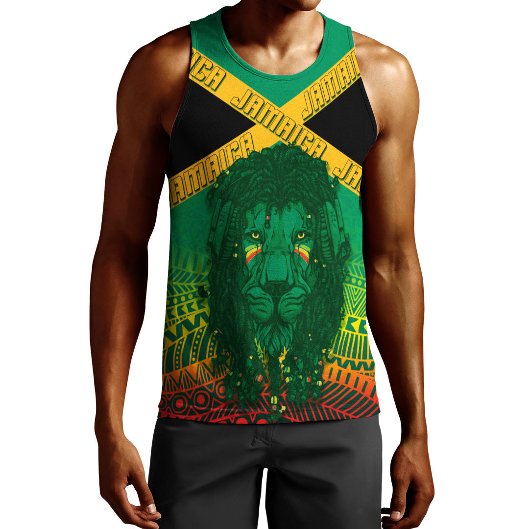 Jamaica Personalised Men Tank Top Rastafari Lion Mix Kente Lt7