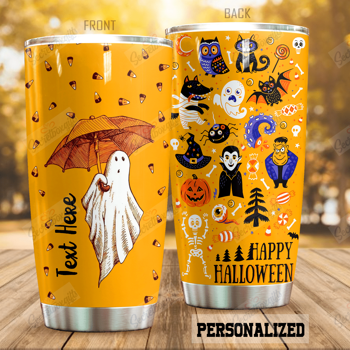 Personalized Halloween Spooky Candy Corn Kl0210369Cl Stainless Steel Tumbler Travel Customize Name, Text, Number, Image