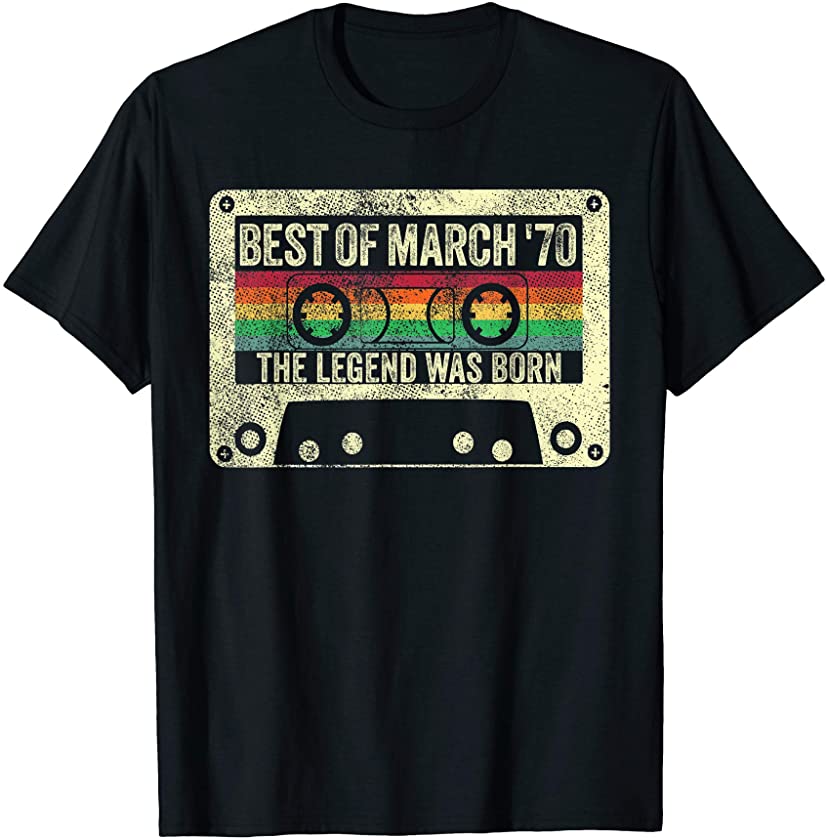 Born March 1970 50th Birthday Gift Vintage Men Women Retro T-Shirt