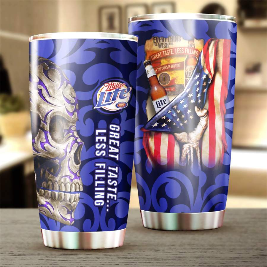 Miller Lite Beer Steel Tumbler, Miller Lite Brand Beer 20 Oz Steel Mug Stainless Steel Tumbler Cup Miller Lite Wooden Pattern 30 Oz Steel Mug