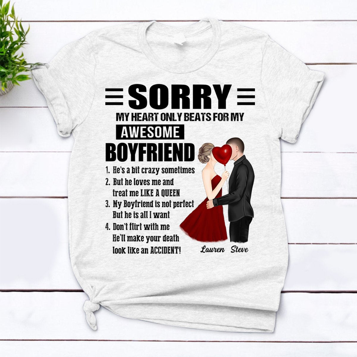 Sorry My Heart Only Beats For My Awesome Boyfriend, Couple Kissing Art, Anniversary Gift, Valentine’S Day Gift Mens Womens T-Shirt Hoodie Sweatshirt Plus Size Up To 5Xl