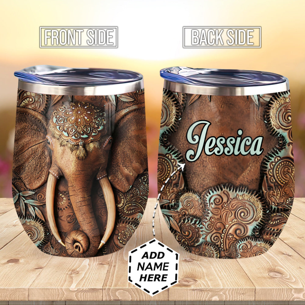 Personalized Elephant Wooden Style Agmz1509007Z Wine Tumbler