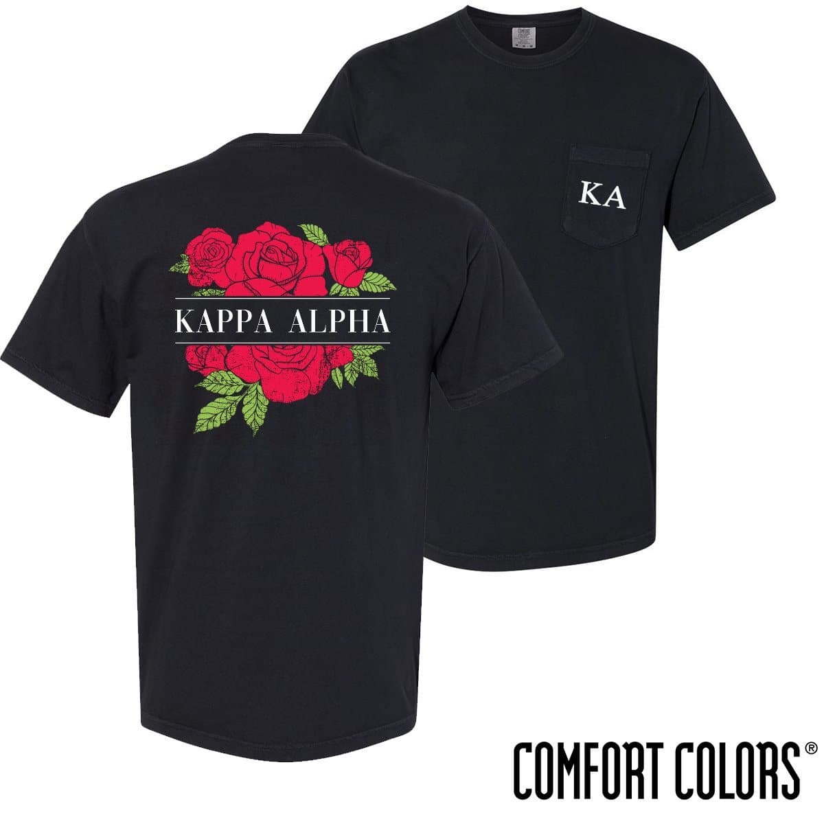 Kappa Alpha Comfort Colors Black Rose Pocket Tee