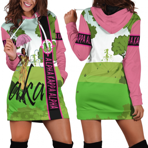 Alpha Kappa Alpha AKA Girl Art Green Hoodie Dress - Black Queen