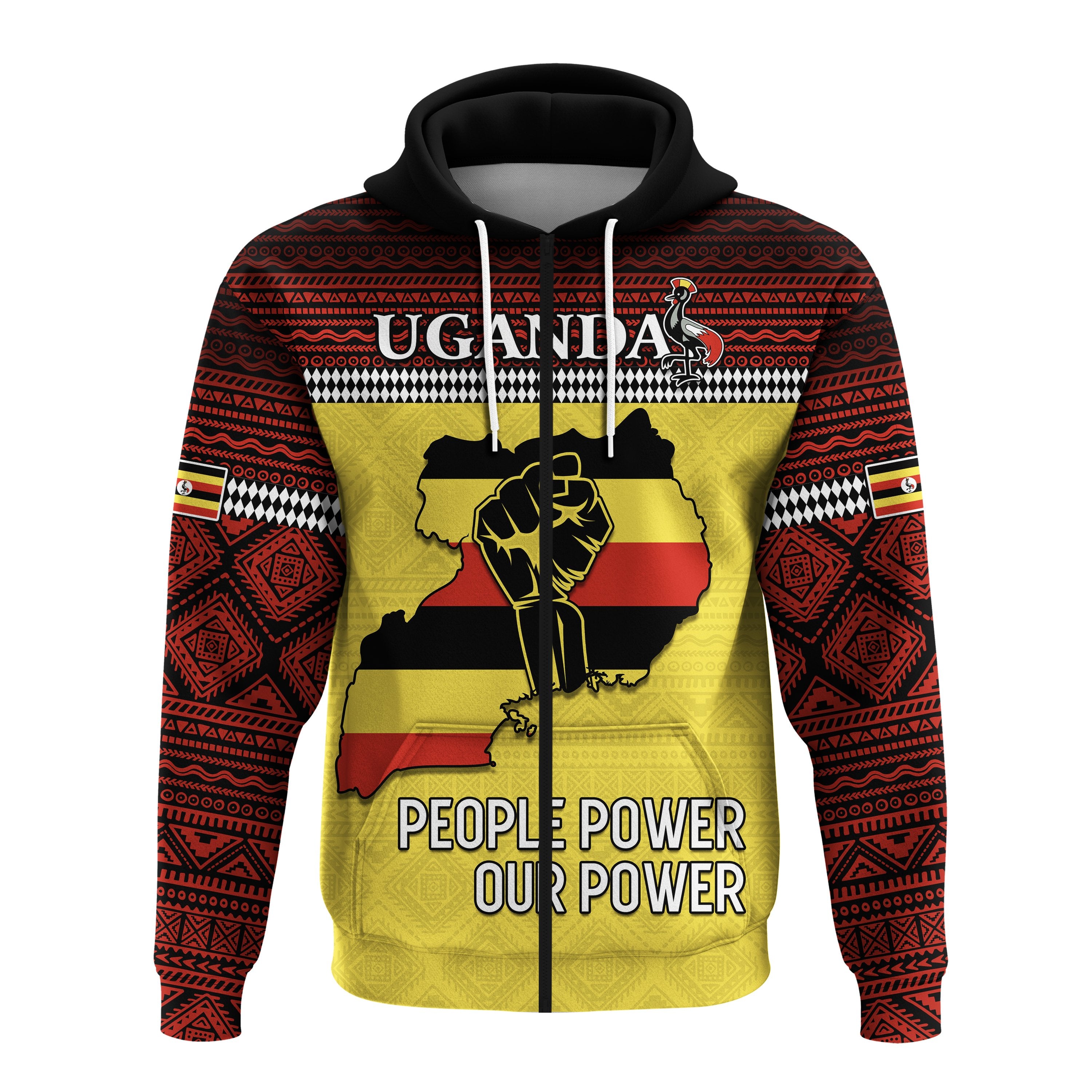 Uganda Zip Hoodie African Pattern People Power Our Power Lt13