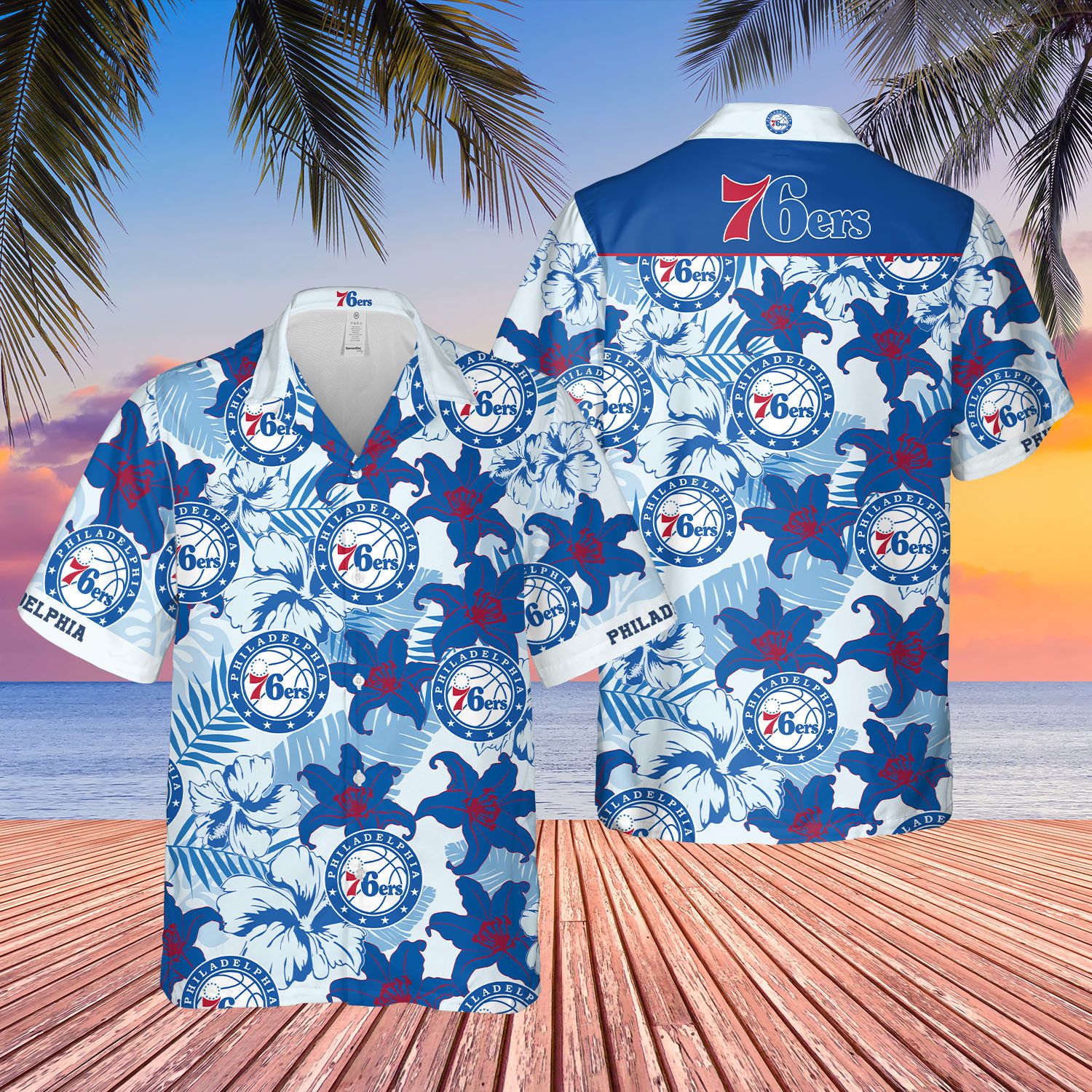 Nba Philadelphia 76Ers Tropical Lily Flowers Trendy Hawaiian Shirt V2 Aloha Shirt