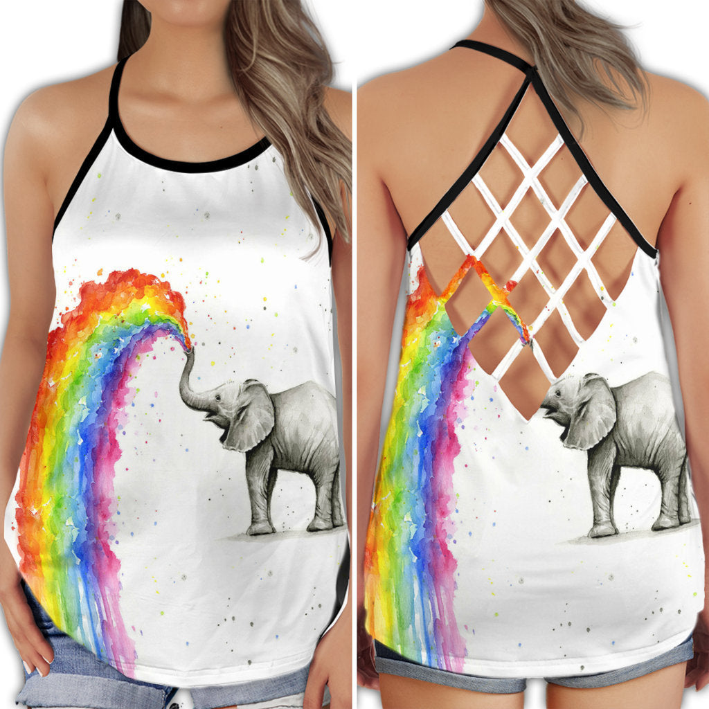 Lgbt Elephant Love It With Rainbow Criss Cross Hollow Tank Top