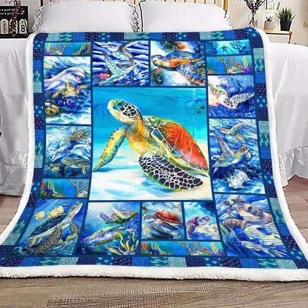 1Sea Turtle Fleece Blanket Home Decor Bedding Couch Sofa Soft And Comfy Cozy Gift For Friend Family