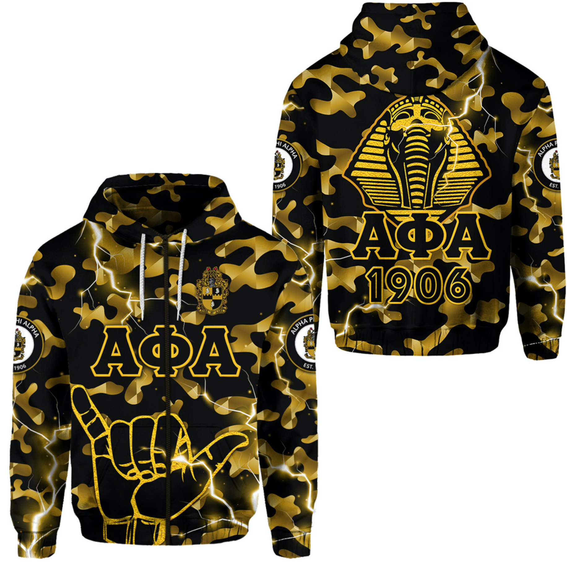 Alpha Phi Alpha Fraternity Zip Hoodie Camouflage Vibes – Hand Sign Lt8