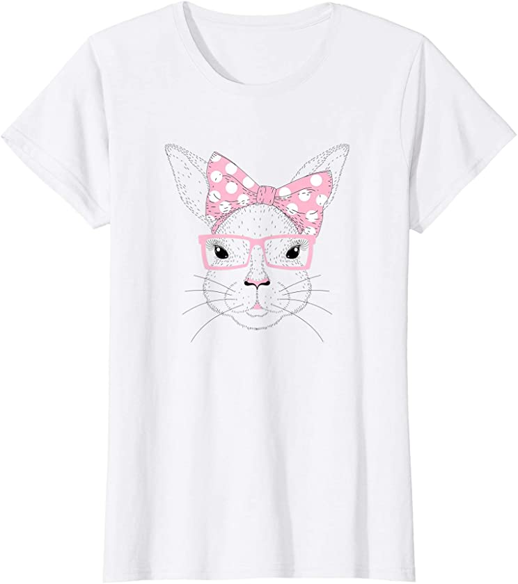 Cute Bunny Face Shirt Leopard Print Glasses EASTER T-Shirt