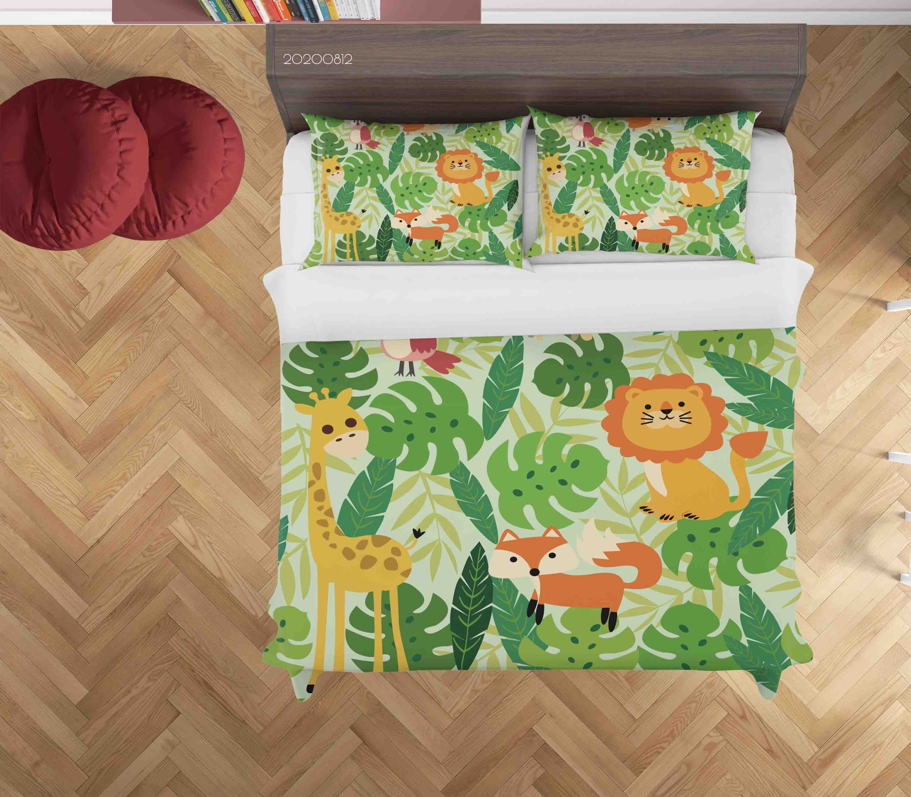 3D Fox Lion Animal Leaves Plant Quilt Cover Set Bedding Set Duvet Cover Pillowcases Lxl