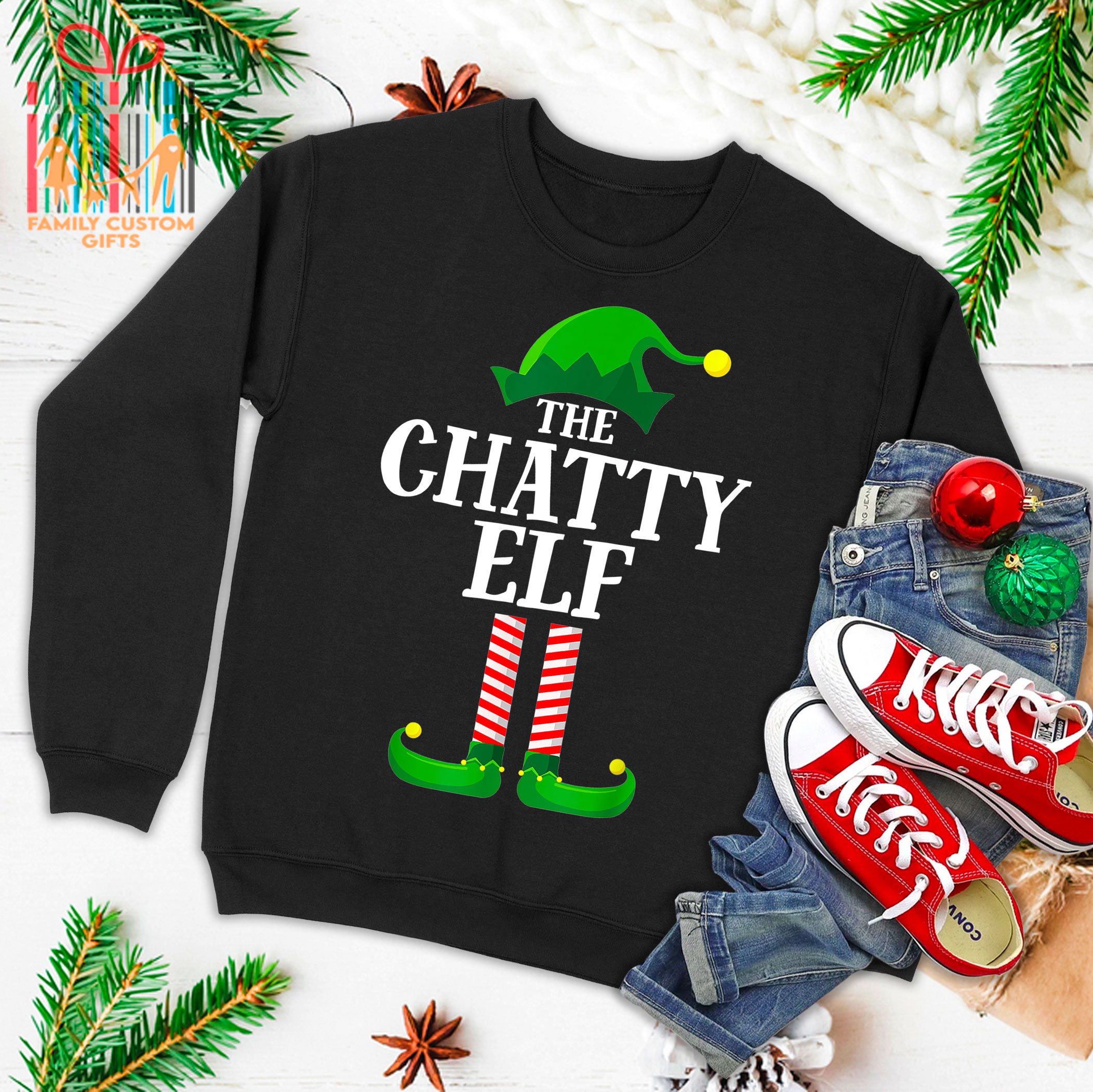 Chatty Elf Matching Family Group Christmas Party Pajama Ugly Christmas Sweater 2023 T-Shirt