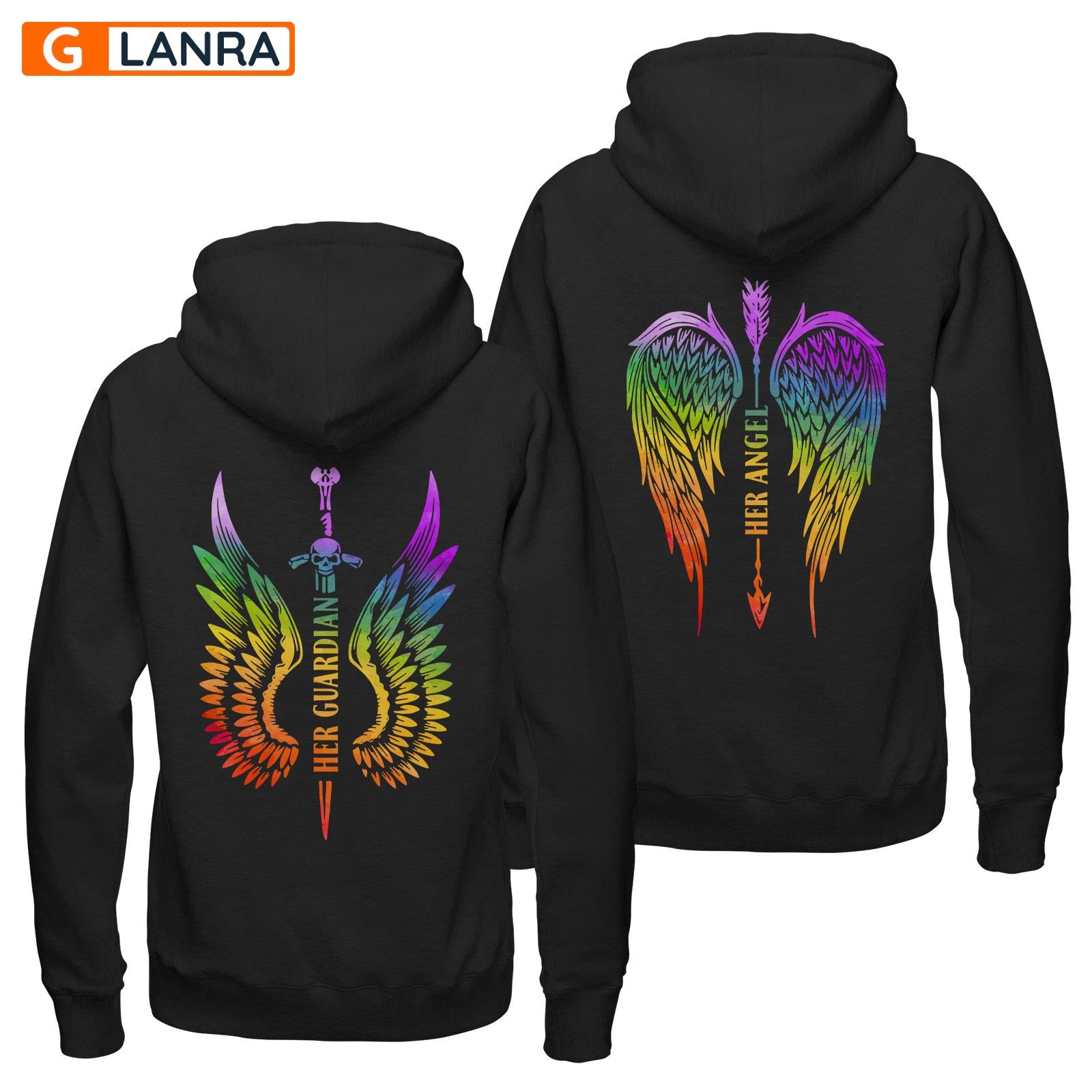 Personalized Her Guardian Her Angel Hoodie, Custom Lgbt Couple Hoodie, Matching Couple Hoodie, Lgbt Hoodie, Unisex Sweater, Sweatshirt