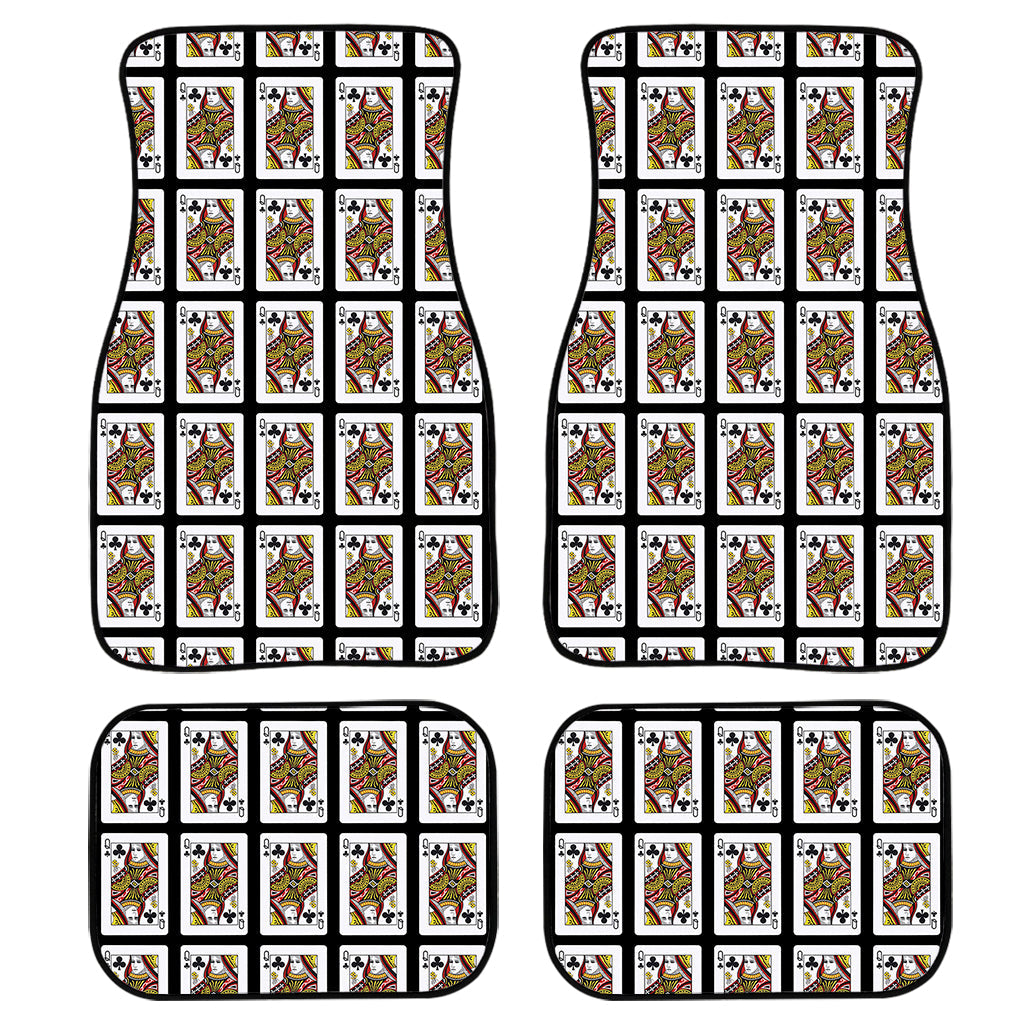 Queen Of Clubs Playing Card Pattern Print Front And Back Car Floor Mats, Front Car Mat