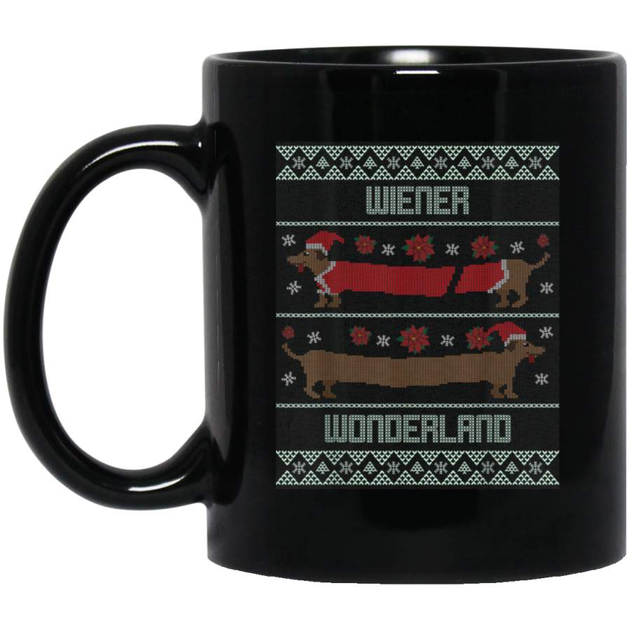 Wiener Wonderland Dachshund Dog Ugly Christmas Sweater 11 oz 15 oz Mug Black