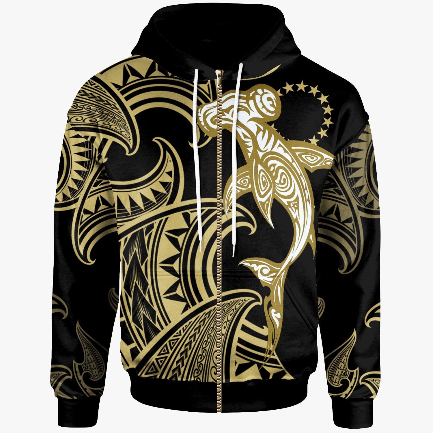 Cook Island Zip-Up Hoodie – Hammerhead Shark Tribal Pattern