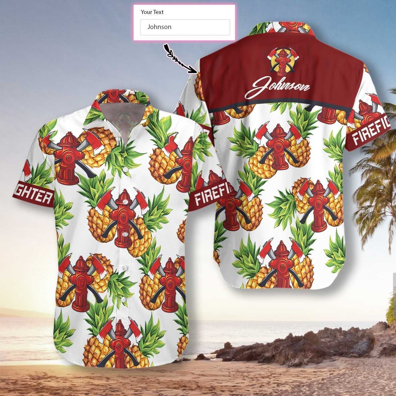 Order Personalized Name Firefighter Pineapple Pattern Hawaii Aloha Shirts H Ha4034