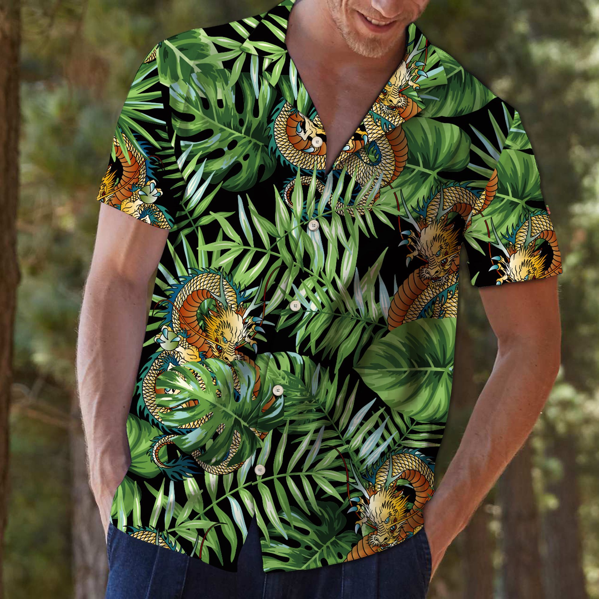 Dragon Green Tropical Hawaii Shirt For Hawaii Aloha Ha76153