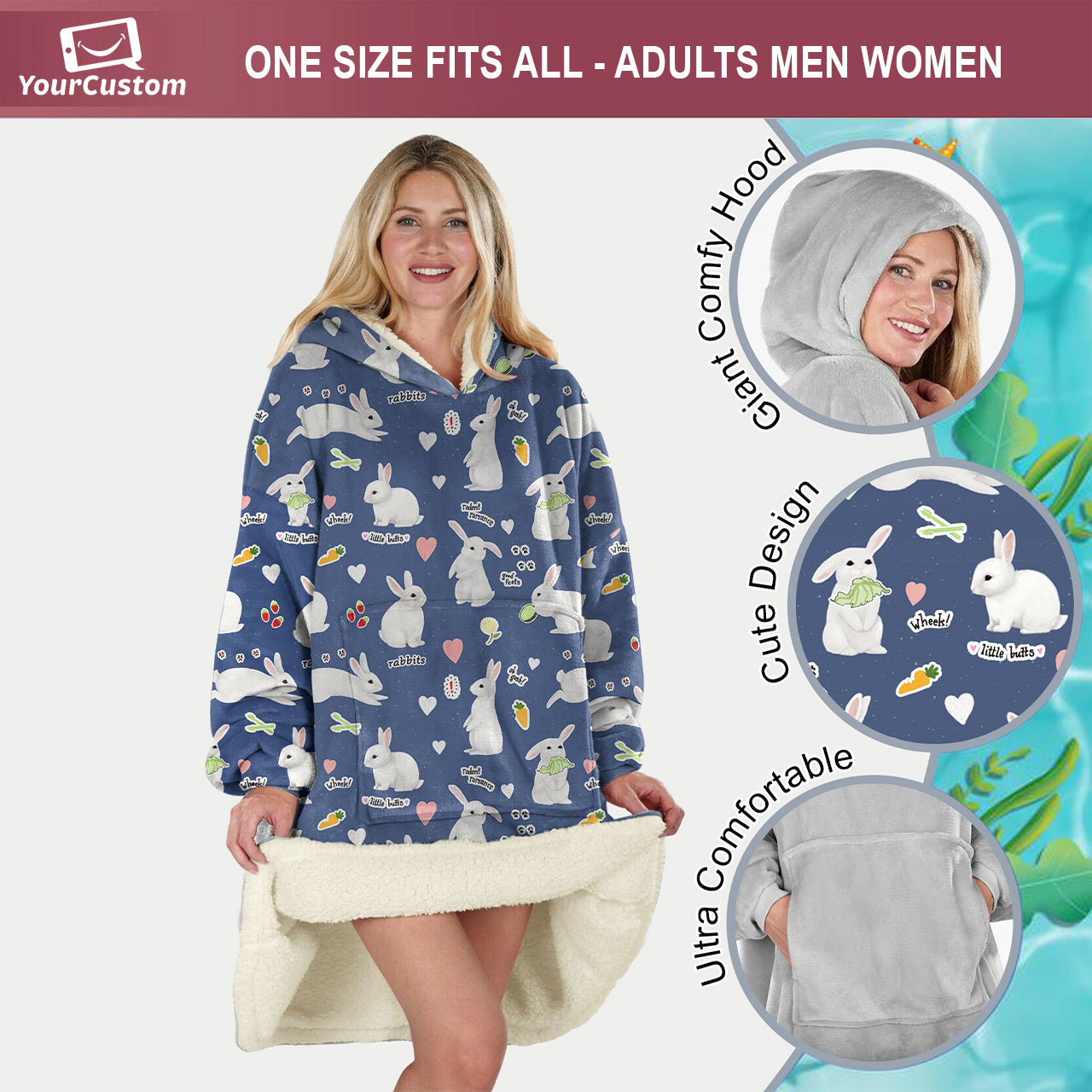 Rabbits Rbhb002 Oversized Hoodie Blanket