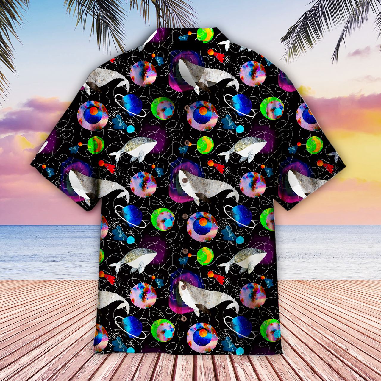 Whales Planets Stars Colorful Hawaiian Shirt | For Men & Women | Hw1986