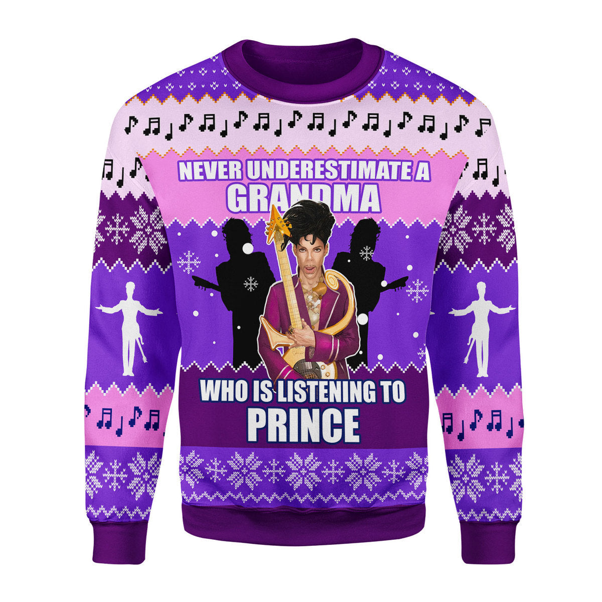 Customspig Never Underestimate A Grandma Who Is Listening To Prince Christmas Ugly Sweater