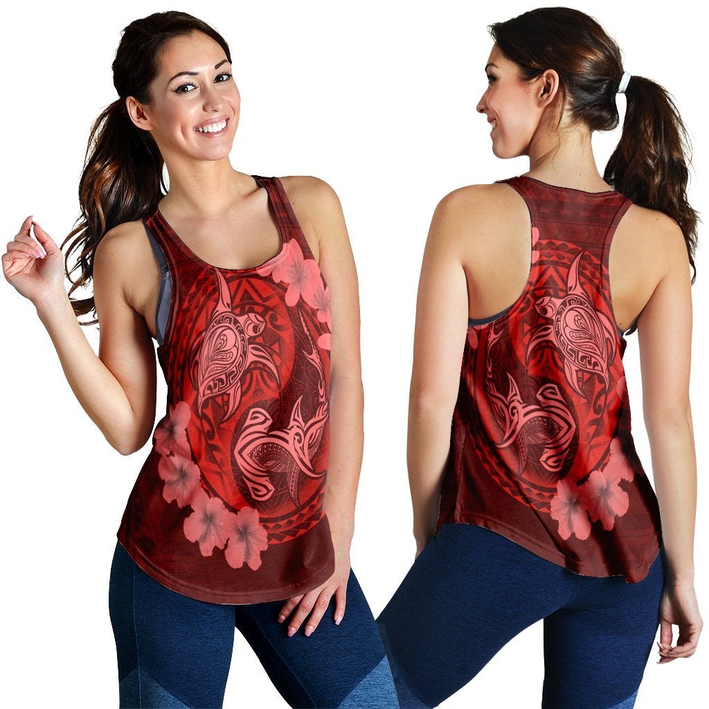 Hawaiian Yin Yang Turtle Shark Hibiscus Plumeria Racerback Tank Red Ah Ha102822