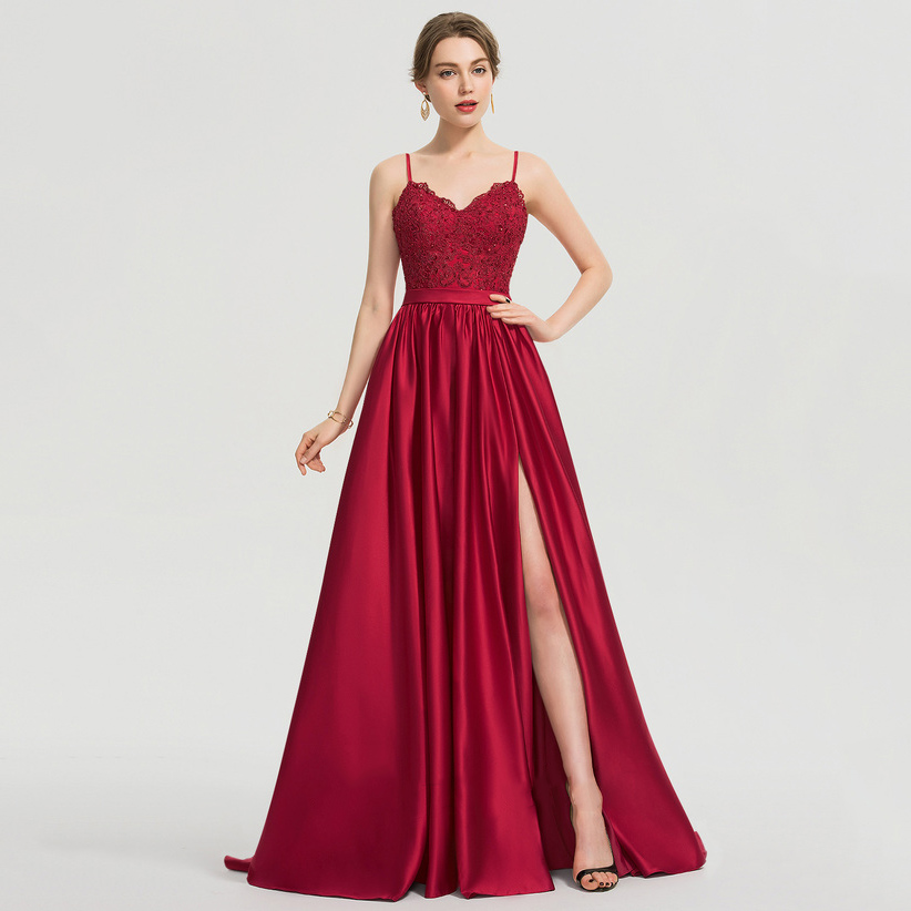 AE08 A-Line Burgundy Long Evening Dresses Party Elegant Sexy V Neck Vestidos De Festa Prom Gowns For Women alx