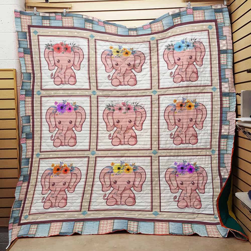 Baby Elephant Loves Flowers  Elephant Square Art  Quilt Blanket