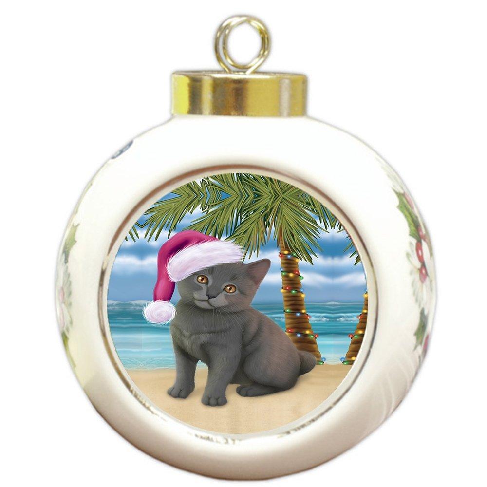 Summertime Chartreux Kitten On Beach Christmas Round Ball Ornament Por1096