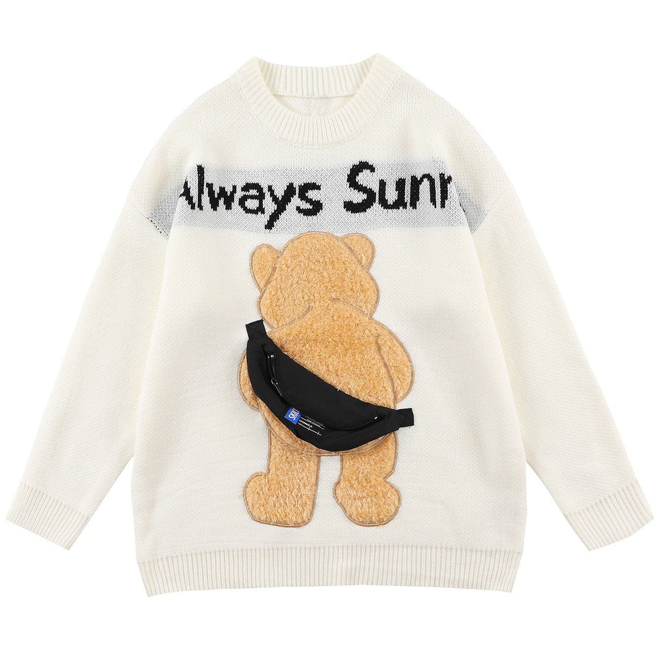 Talishko™ – Cartoon Bear Print Zipper Bag Knit Sweater