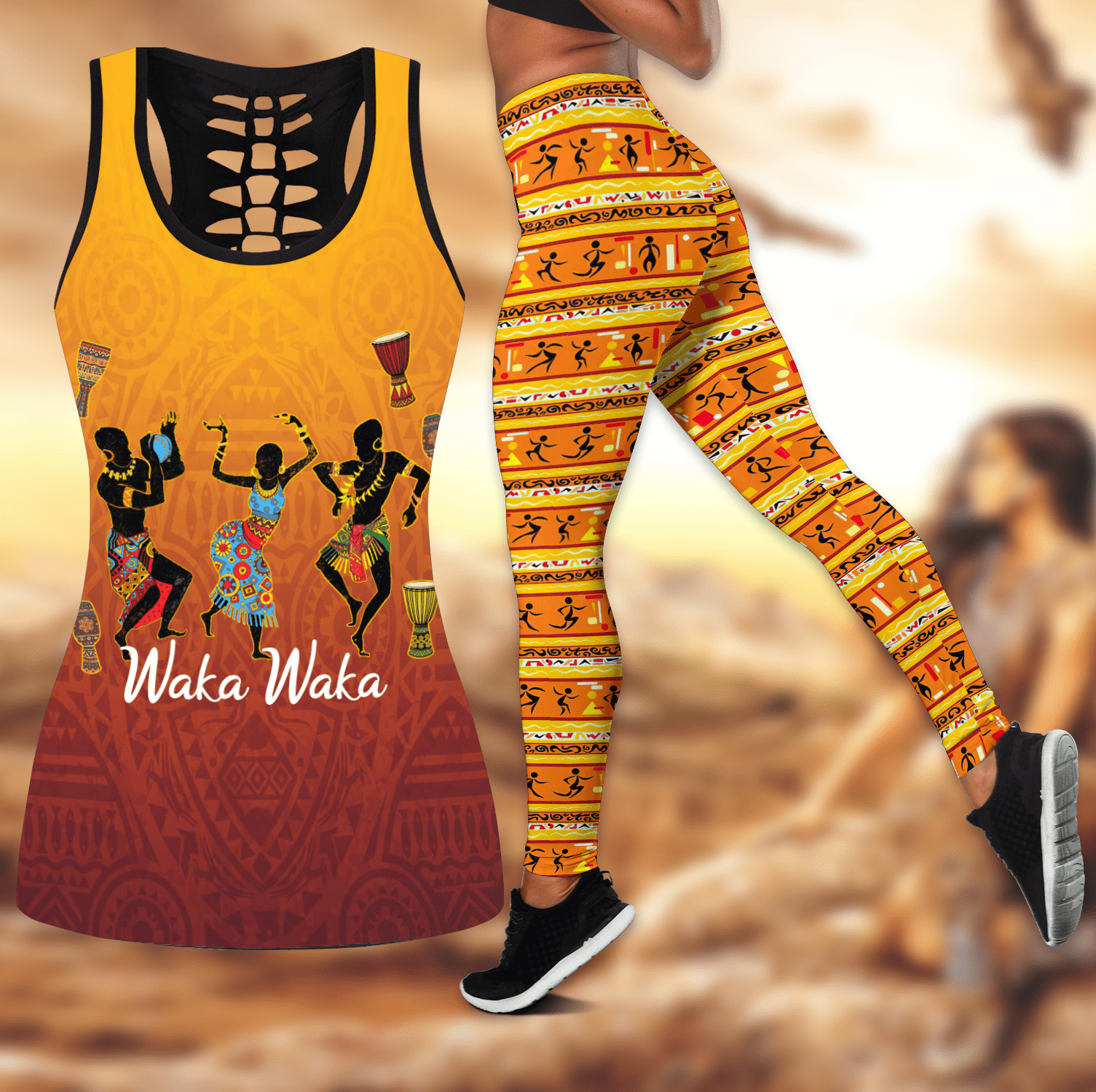 Waka Waka African Woman Dancing 3D All Over Printed Combo Legging Tanktop