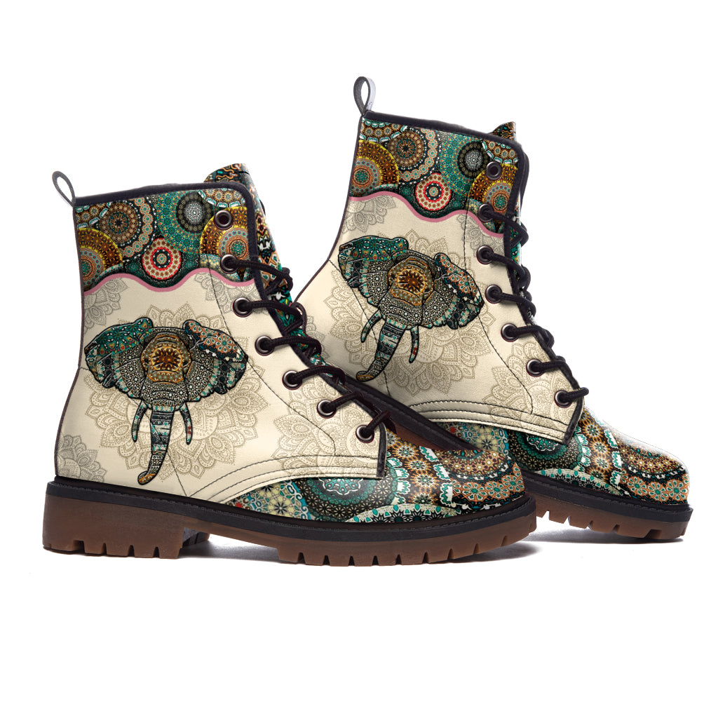 Likehiki Shoes For Men And Women Elephant Vintage Mandala Martin Boots Multiple Size Short Leather Print Boots