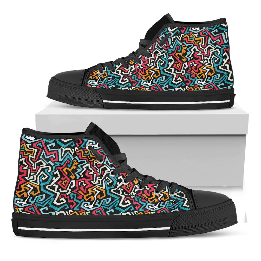 Abstract Funky Pattern Print Black High Top Shoes